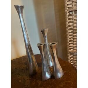 VTG Nambe Silver Tri Cornered Candle Holders Set of Four(4)